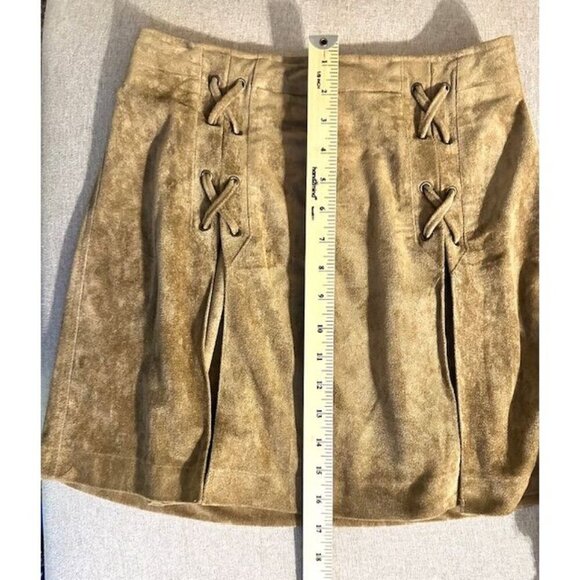 She + Sky Women Y2K Renaissance Medieval Faux Suede Camel Tone Mini Skirt Sm - Picture 5 of 6